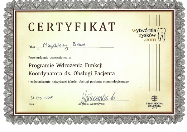 Certyfikat - Magda Blaut