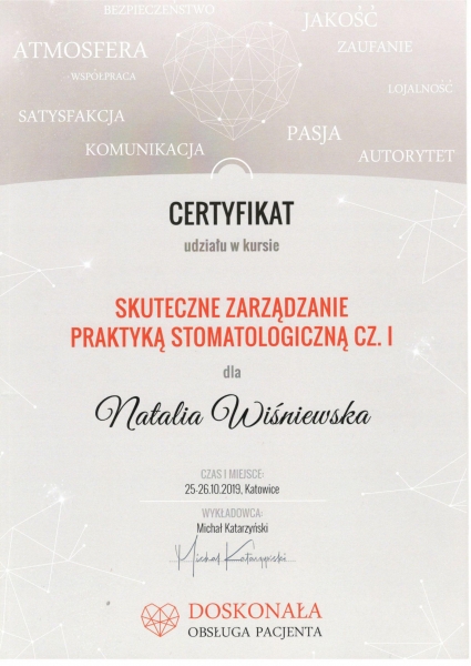 Natalia Wiśniewska - certyfikat